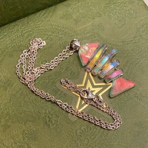 Silver and Multicolor Fish Pendant Necklace